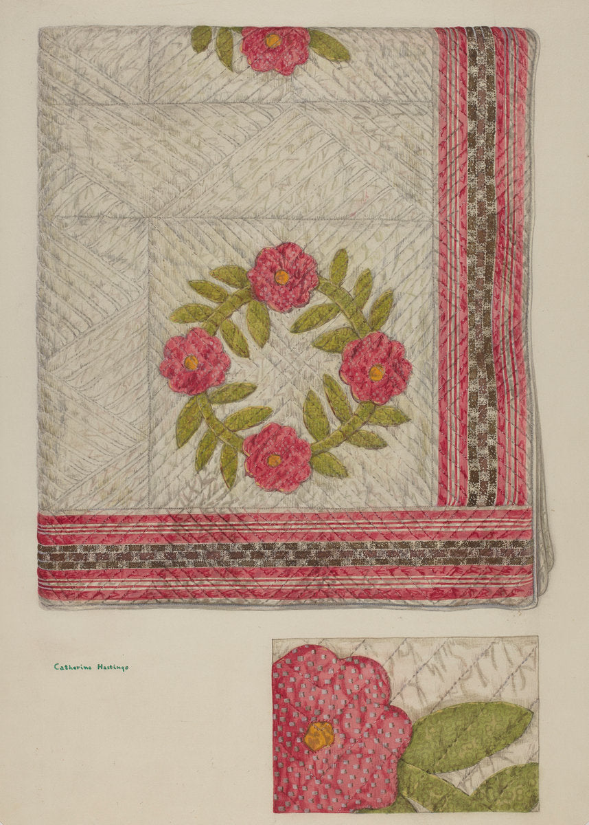 Quilt - Garden Wreath by Katherine Hastings (American, active c. 1935), 16X12"(A3)Poster Print