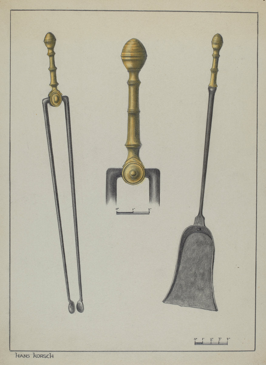 Fire Tongs and Shovel by Hans Korsch (American, active c. 1935), 16X12"(A3)Poster Print
