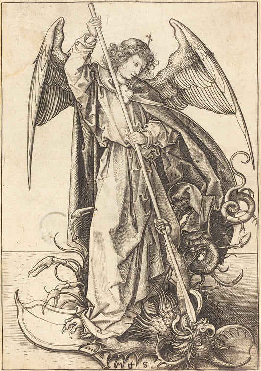 Saint Michael Slaying the Dragon by Martin Schongauer (German, c. 1450 - 1491), 16X12"(A3)Poster Print