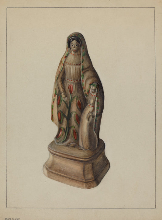 Pa. German Chalkware Mother and Child by Mina Lowry (American, 1894 - 1942), 16X12"(A3)Poster Print
