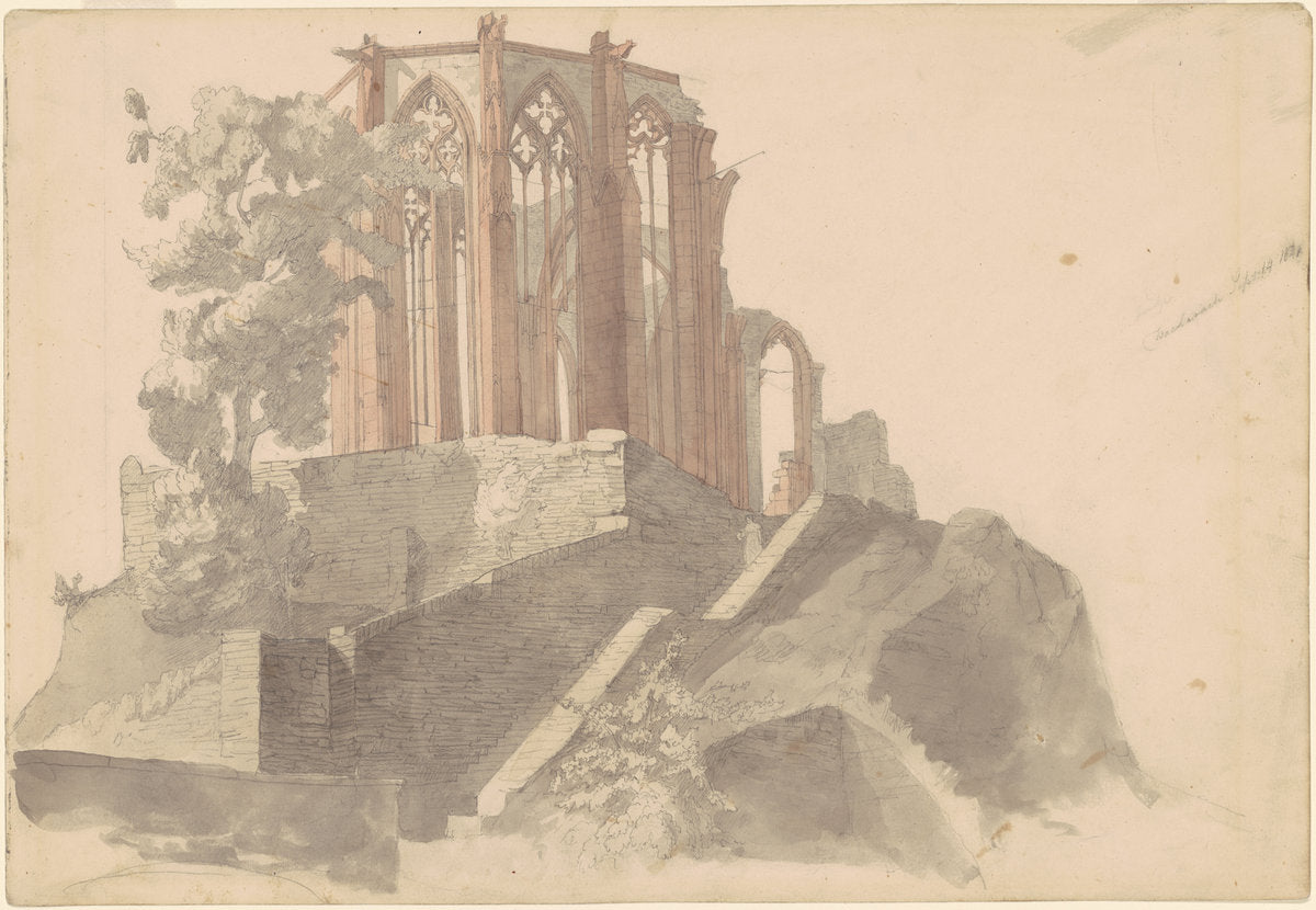 Cathedral Ruins, Bacharach by Emanuel Gottlieb Leutze (American, born Germany, 1816 - 1868), 16X12"(A3)Poster Print