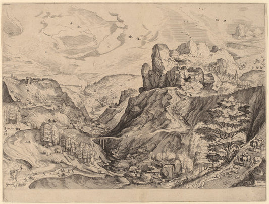 Alpine Landscape by Johannes and Lucas van Doetechum after Pieter Bruegel the Elder (Dutch, active 1554/1572; died before 1589), 16X12"(A3)Poster Print