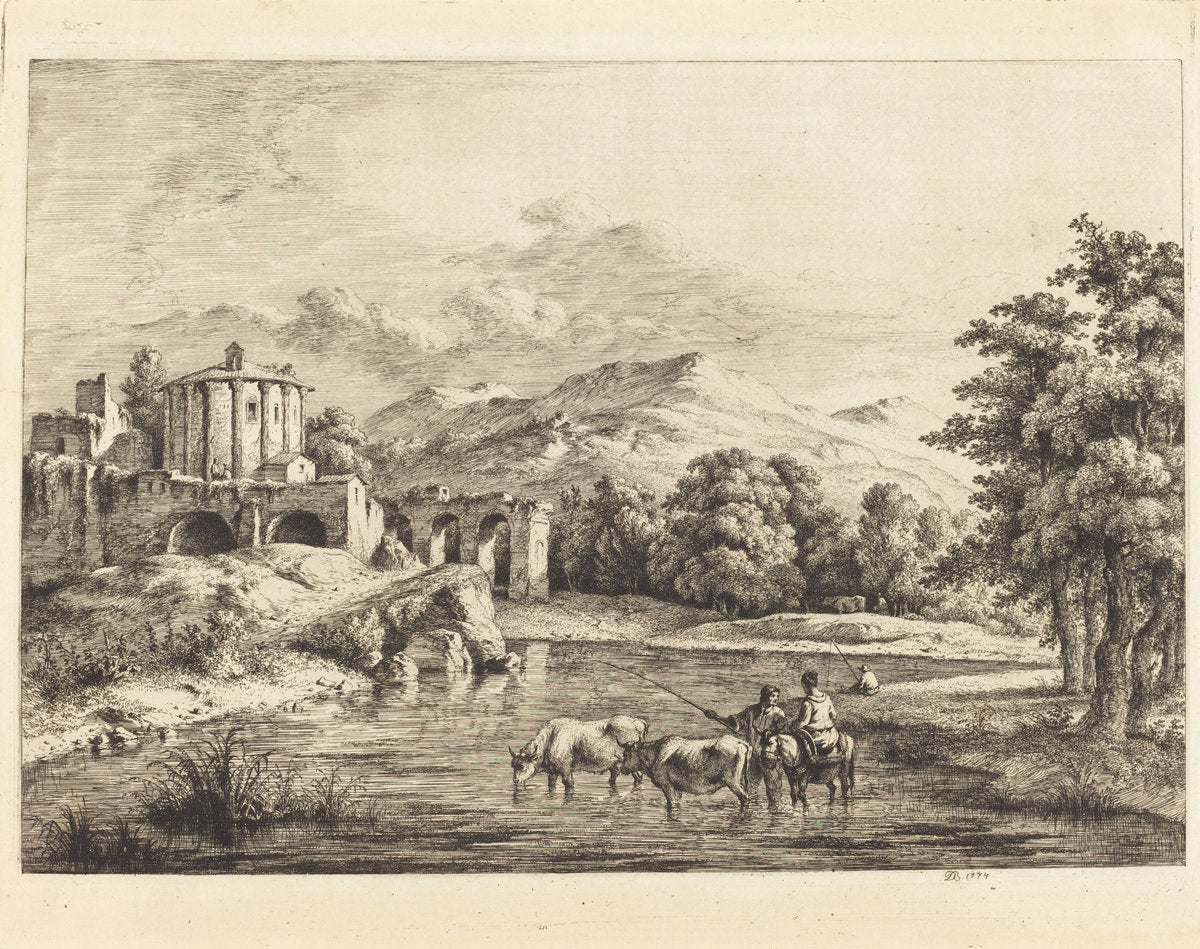 The Temple of Vesta by Jean-Jacques de Boissieu (French, 1736 - 1810), 16X12"(A3)Poster Print
