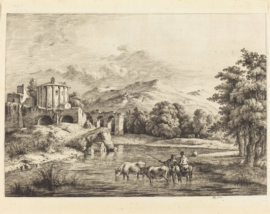 The Temple of Vesta by Jean-Jacques de Boissieu (French, 1736 - 1810), 16X12"(A3)Poster Print