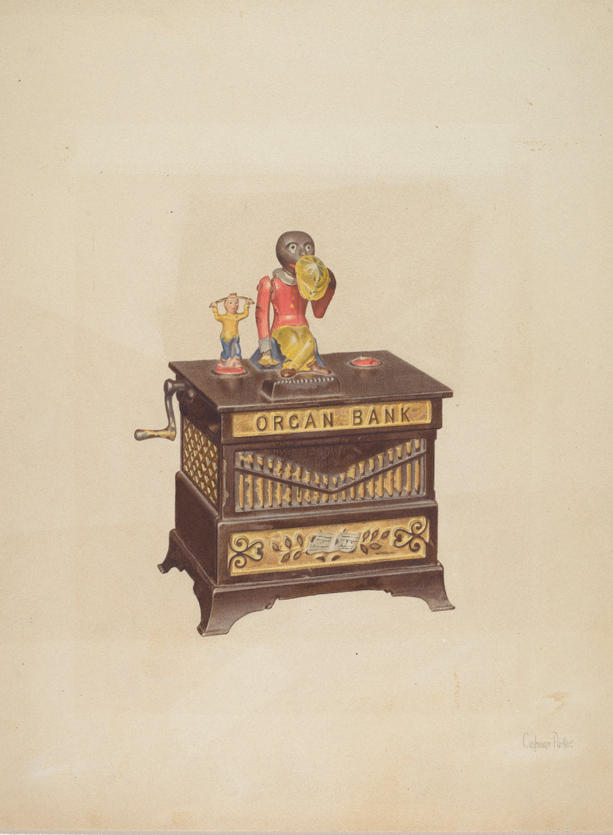 Toy Bank: Monkey and Hurdy-Gurdy by Cushman Parker (American, active c. 1935), 16X12"(A3)Poster Print