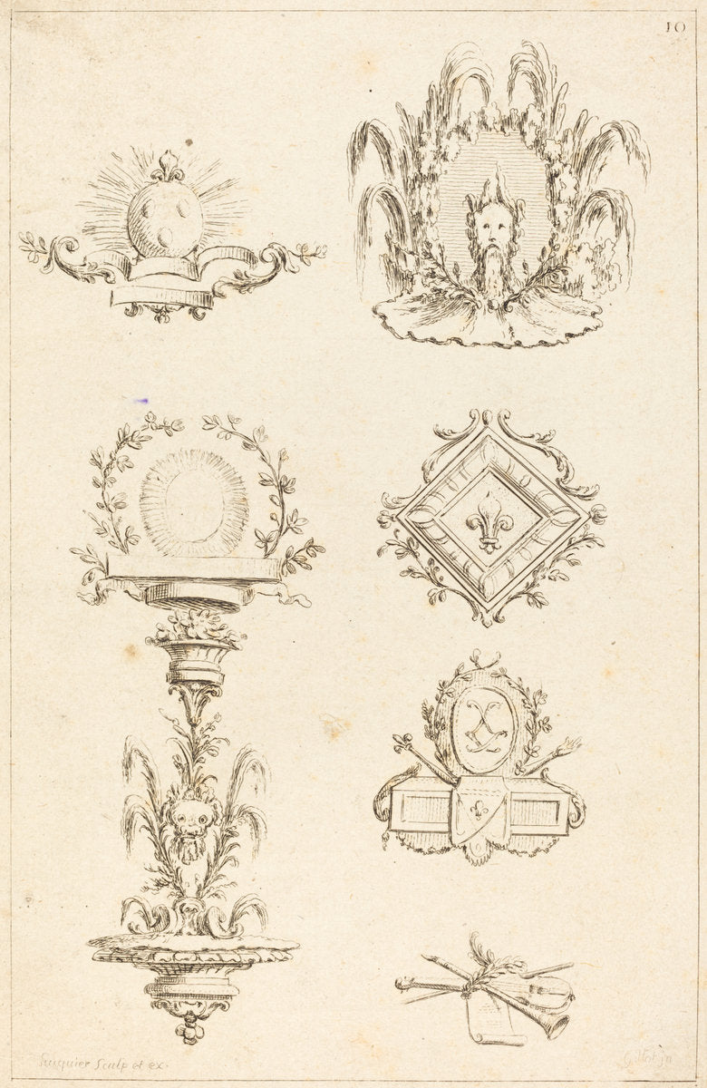 Designs for Tail-Pieces: pl. 10 by Gabriel Huquier after Claude Gillot (French, 1695 - 1772), 16X12"(A3)Poster Print