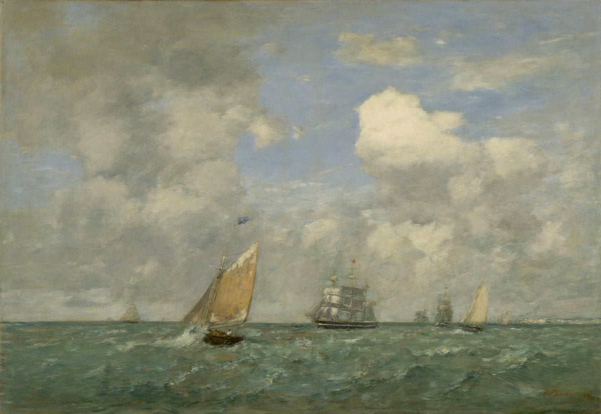 Ships and Sailing Boats Leaving Le Havre by Eugène Boudin (French, 1824 - 1898), 16X12"(A3)Poster Print