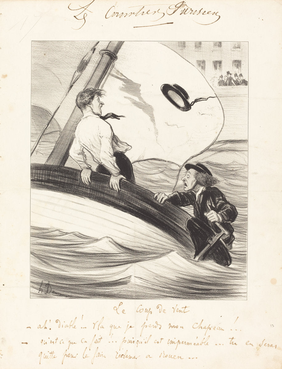 Le Coup de vent by Honoré Daumier (French, 1808 - 1879), 16X12"(A3)Poster Print