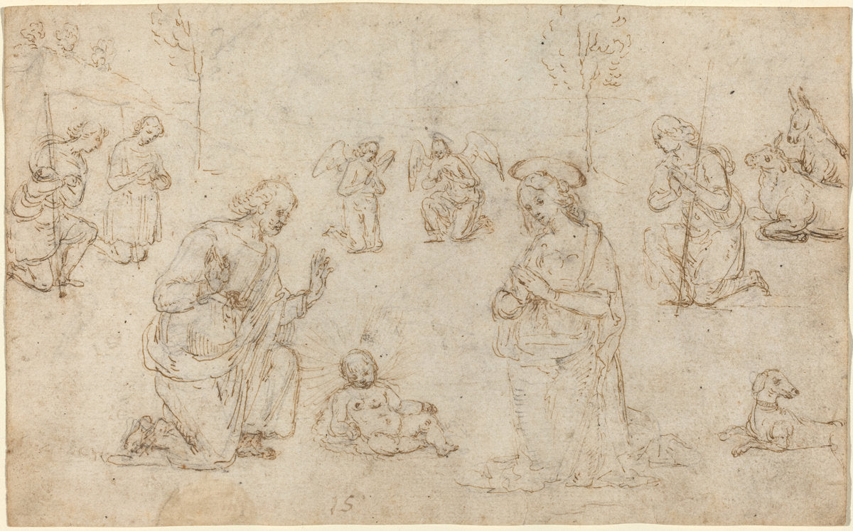The Adoration of the Shepherds by Pietro Perugino (Umbrian, c. 1450 - 1523), 16X12"(A3)Poster Print