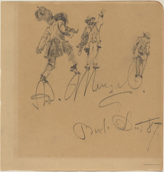 Three Hobos on the Artist's Signature by Adolph Menzel (German, 1815 - 1905), 16X12"(A3)Poster Print