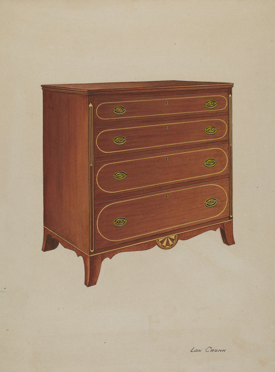Butternut Wood Chest of Drawers by Lon Cronk (American, active c. 1935), 16X12"(A3)Poster Print