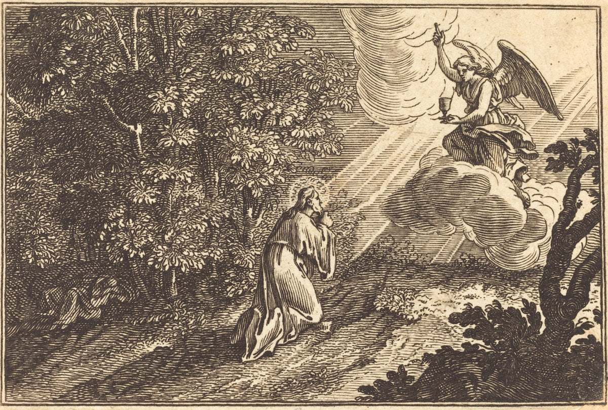 engraving by after Sébastien Le Clerc I (Christ Praying on the Mount of Olives), 16X12"(A3)Poster Print