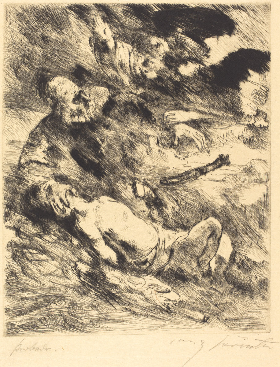 The Sacrifice of Isaac (Die Opferung Isaacs) by Lovis Corinth after Rembrandt van Rijn (German, 1858 - 1925), 16X12"(A3)Poster Print