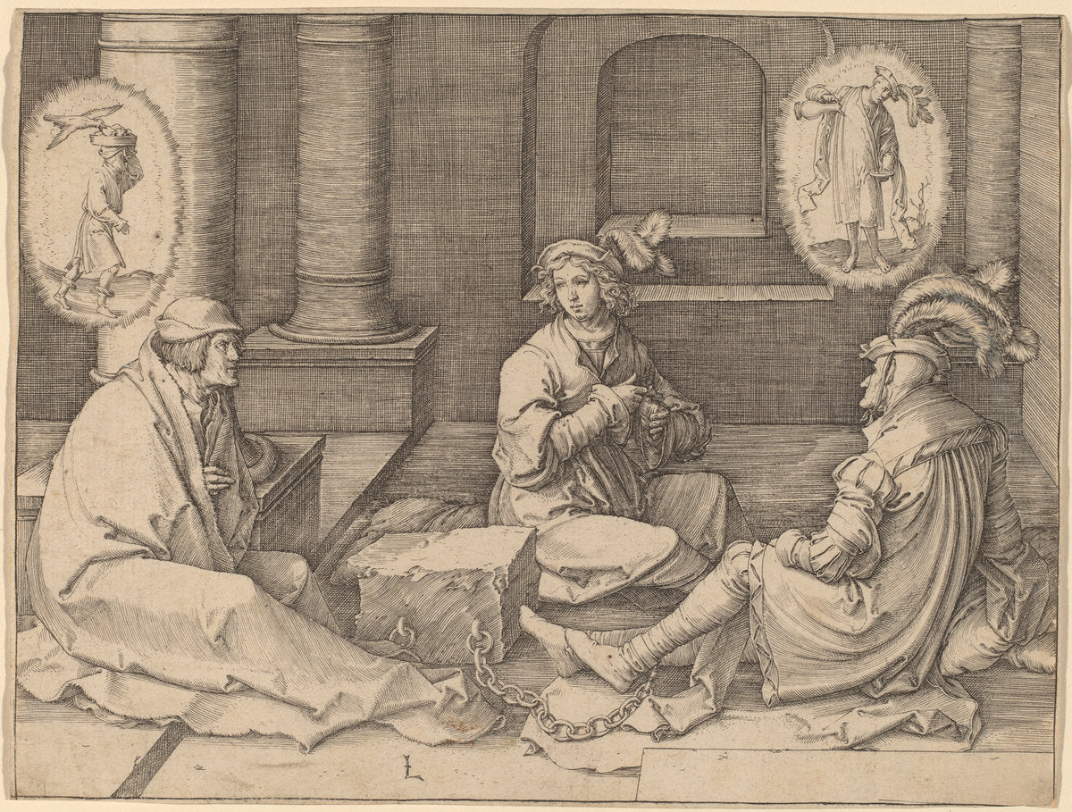 Joseph Interprets the Dreams in Prison by Lucas van Leyden (Netherlandish, 1489/1494 - 1533), 16X12"(A3)Poster Print