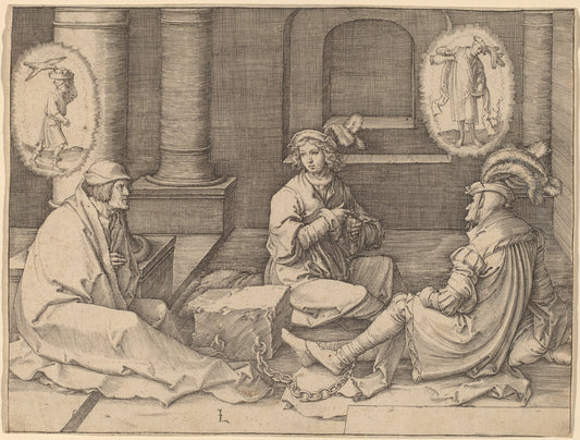 Joseph Interprets the Dreams in Prison by Lucas van Leyden (Netherlandish, 1489/1494 - 1533), 16X12"(A3)Poster Print