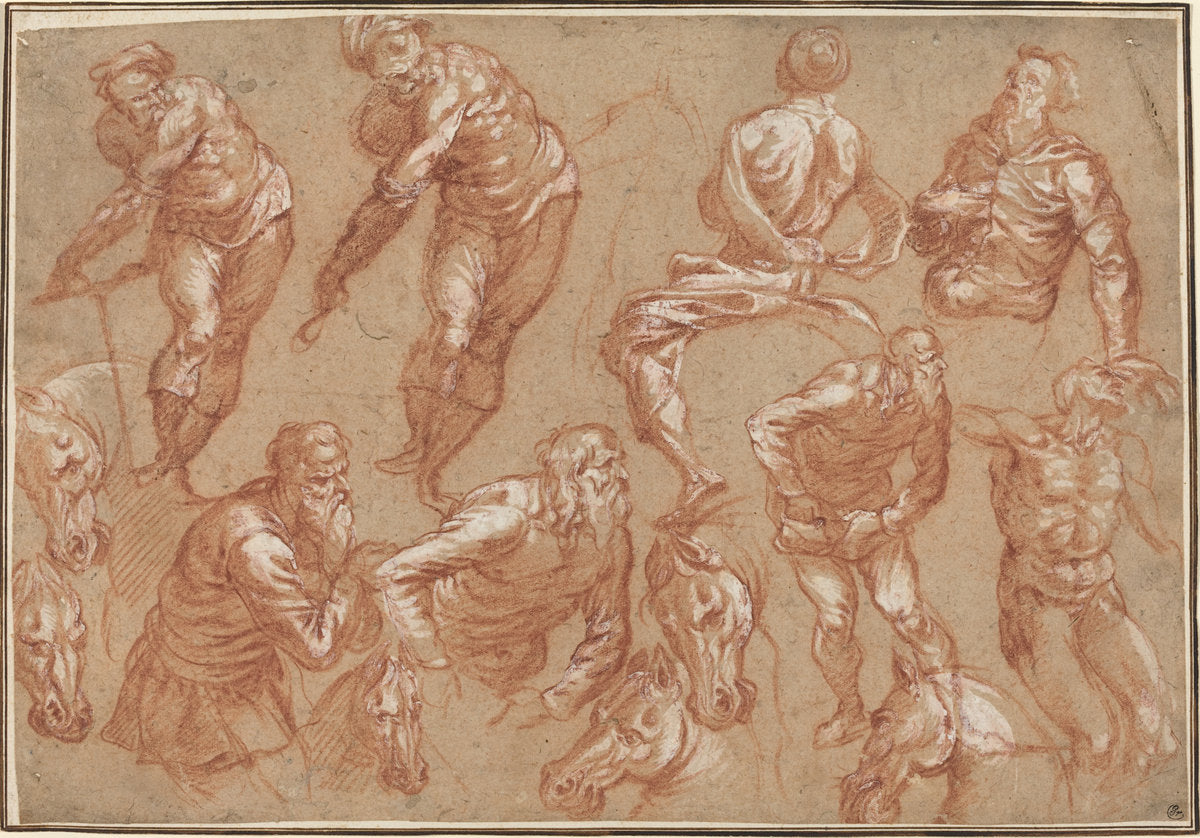 Figure Studies by Bartholomaeus Spranger after Jacopo Tintoretto (Flemish, 1546 - 1611), 16X12"(A3)Poster Print
