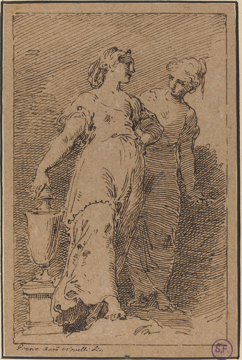 Two Young Women by Pietro Antonio Novelli (Venetian, 1729 - 1804), 16X12"(A3)Poster Print