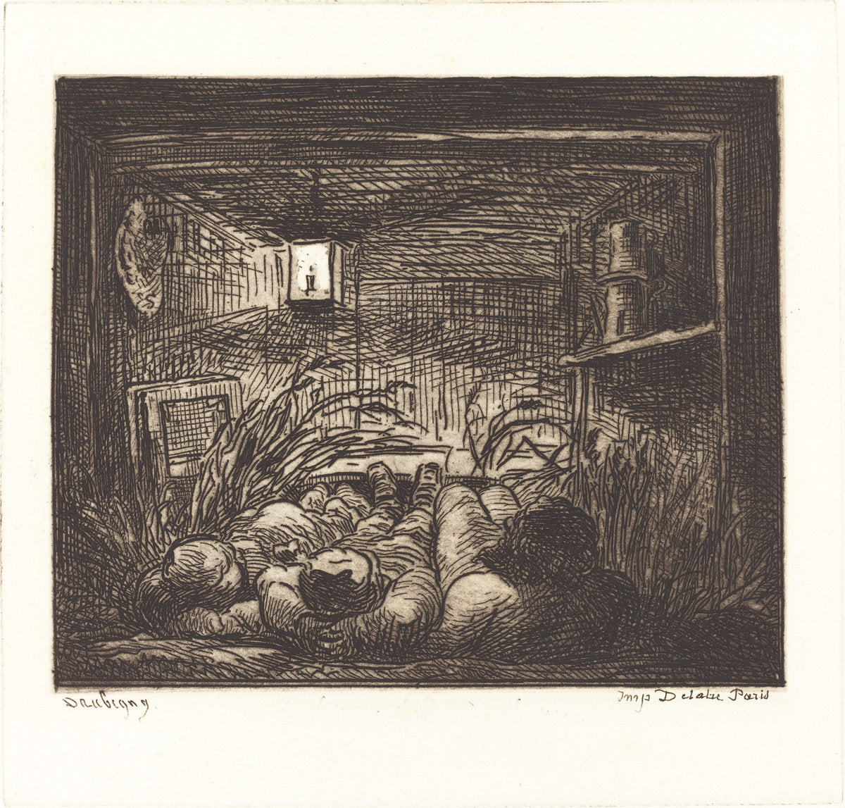 Asleep Aboard the Bottin (Coucher a bord du Bottin) by Charles-François Daubigny (French, 1817 - 1878), 16X12"(A3)Poster Print