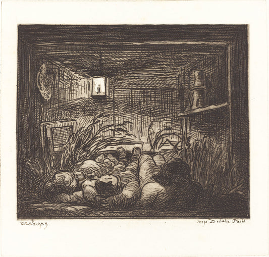 Asleep Aboard the Bottin (Coucher a bord du Bottin) by Charles-François Daubigny (French, 1817 - 1878), 16X12"(A3)Poster Print