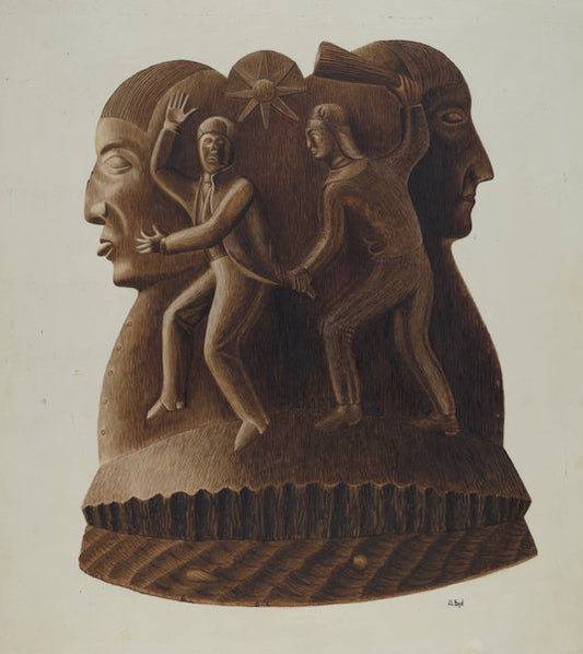 Symbolic Figure Carvings by Joseph L. Boyd (American, active c. 1935), 16X12"(A3)Poster Print