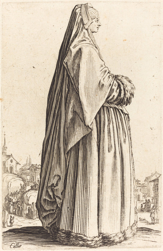 Noble Woman Wearing a Veil and a Dress Trimmed in Fur by Jacques Callot (French, 1592 - 1635), 16X12"(A3)Poster Print