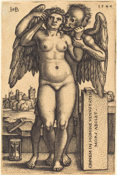 Death and the Standing Nude Woman by Sebald Beham (German, 1500 - 1550), 16X12"(A3)Poster Print