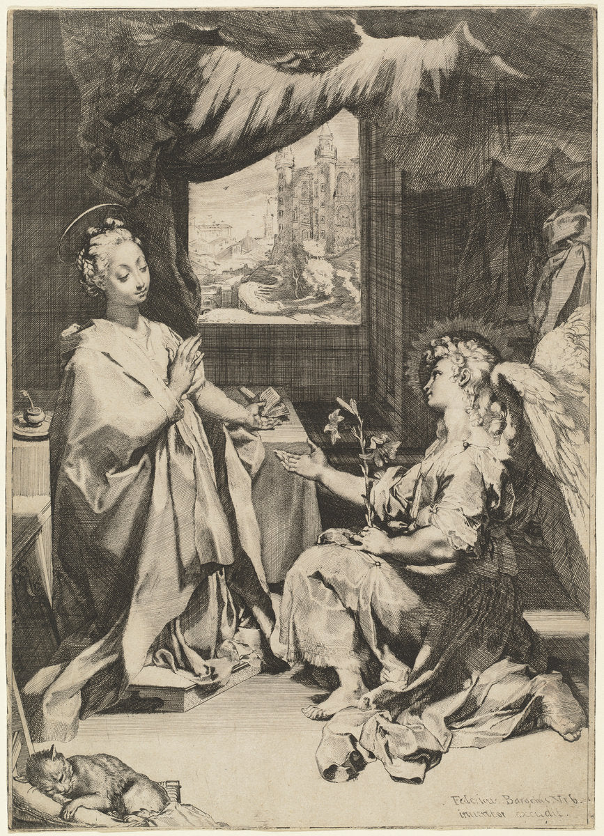The Annunciation by Federico Barocci (Italian, probably 1535 - 1612), 16X12"(A3)Poster Print
