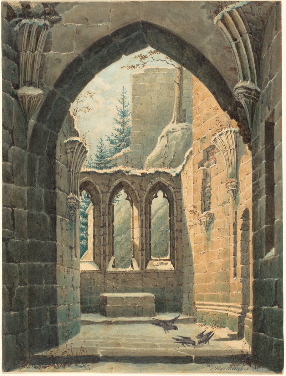 Ruins of the Oybin Monastery in Winter by Karl Heinrich Beichling (German, 1803 - 1876), 16X12"(A3)Poster Print