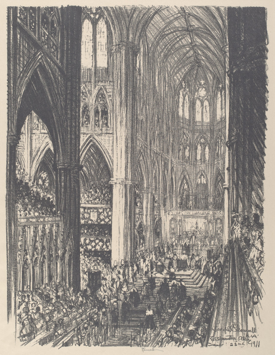Coronation of King George V and Queen Mary in Westminster Abbey by Joseph Pennell (American, 1857 - 1926), 16X12"(A3)Poster Print