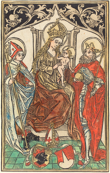 1492 by German 15th Century (The Madonna and Child Enthroned, with Saints Corbinian and Sigismund), 16X12"(A3)Poster Print