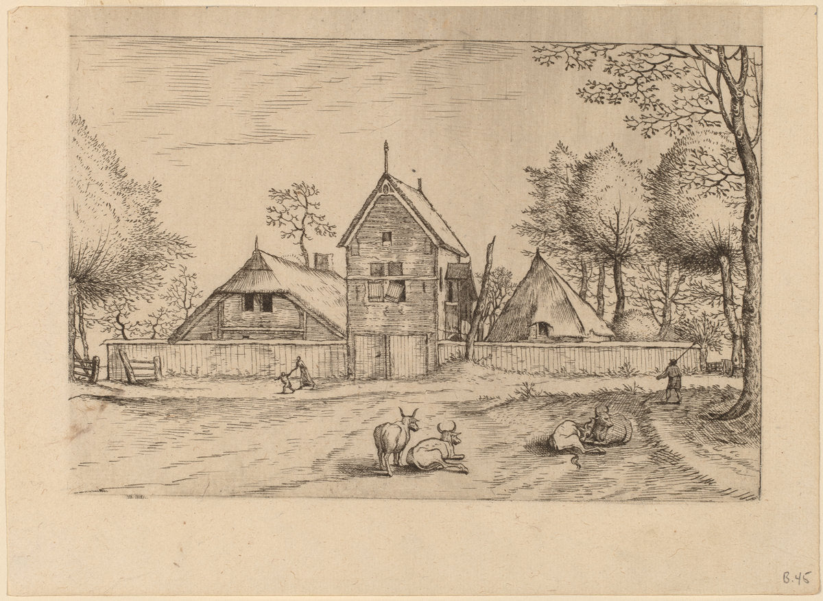 Farmstead by Johannes van Doetechum, the Elder and Lucas van Doetechum after Master of the Small Landscapes (Dutch, died 1605), 16X12"(A3)Poster Print