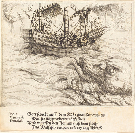 Jonah in the Whale by Augustin Hirschvogel (German, 1503 - 1553), 16X12"(A3)Poster Print