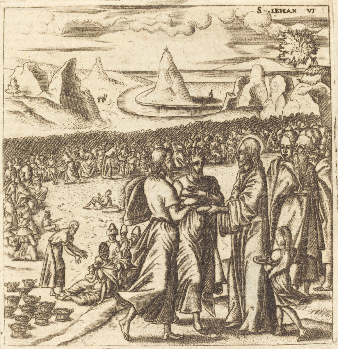 The Miracle of the Loaves and the Fishes by Léonard Gaultier (French, 1561 - 1641), 16X12"(A3)Poster Print