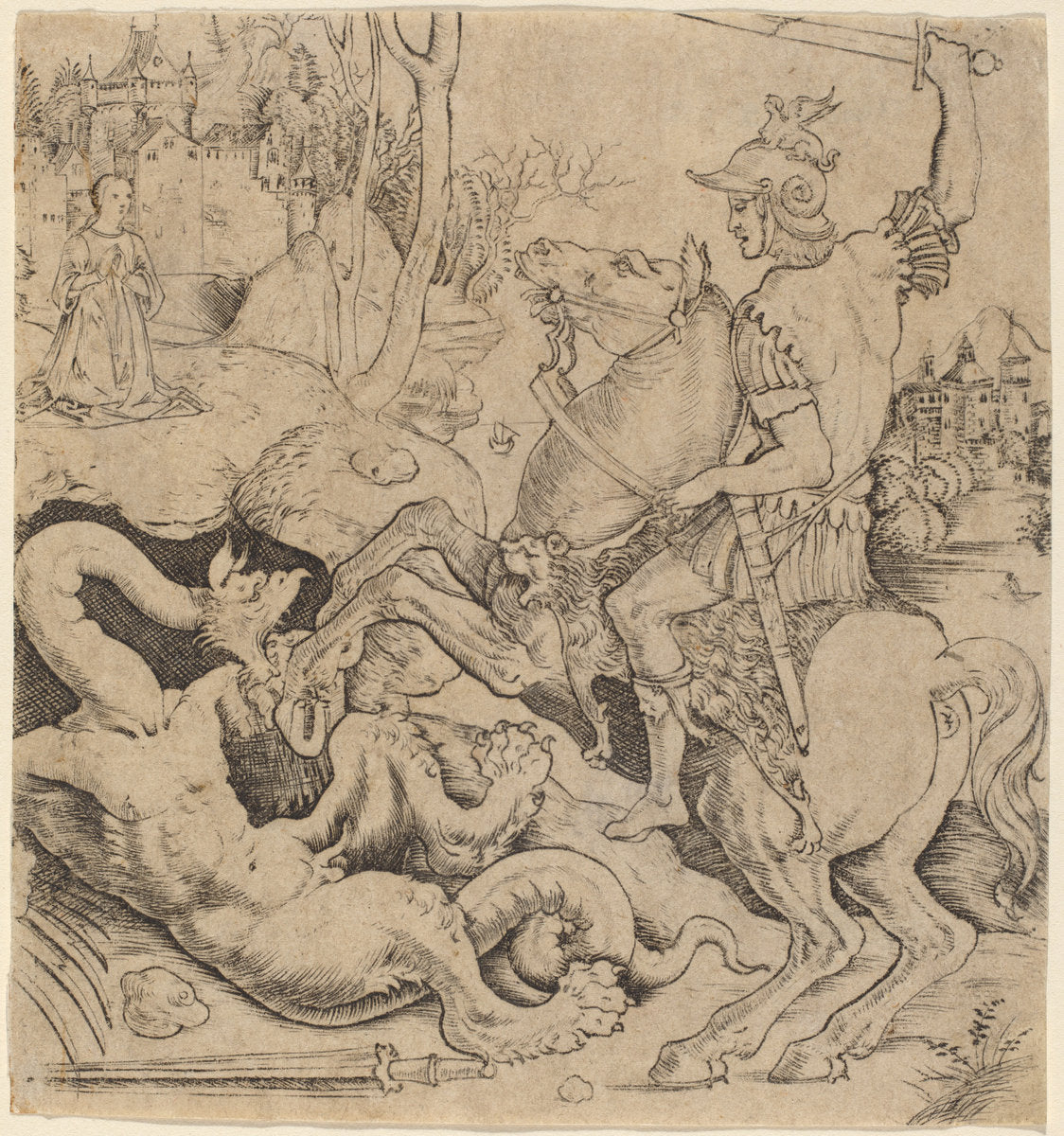 Saint George and the Dragon by Giovanni Battista Palumba (Italian, active first quarter 16th century), 16X12"(A3)Poster Print