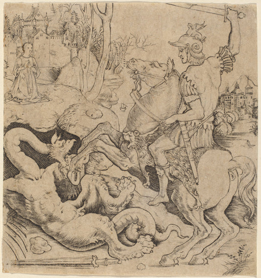 Saint George and the Dragon by Giovanni Battista Palumba (Italian, active first quarter 16th century), 16X12"(A3)Poster Print