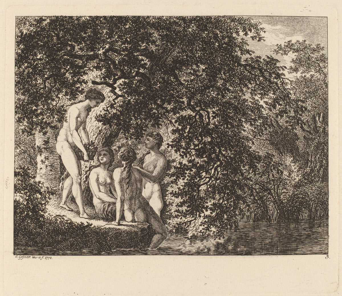 Girl Carrying a Basket of Fruit by Salomon Gessner (Swiss, 1730 - 1788), 16X12"(A3)Poster Print