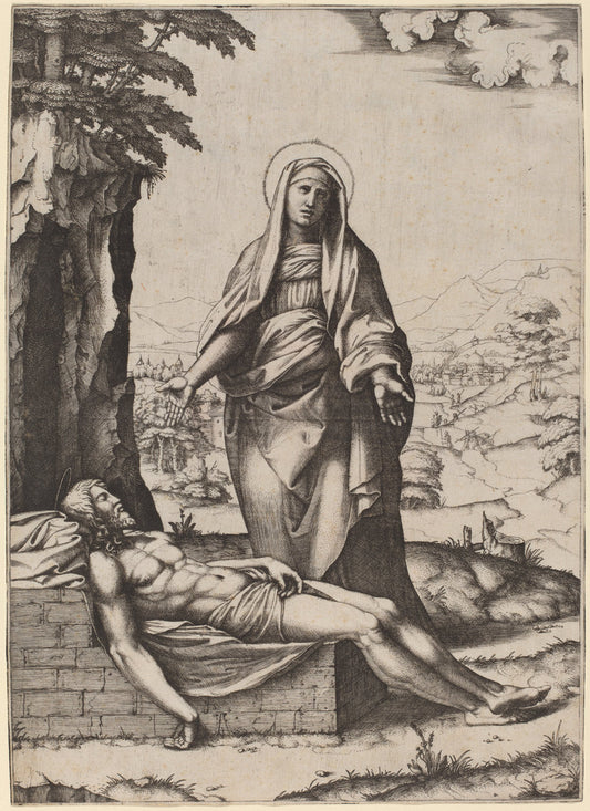 The Lamentation of the Virgin by Marcantonio Raimondi after Raphael (Italian, c. 1480 - c. 1534), 16X12"(A3)Poster Print
