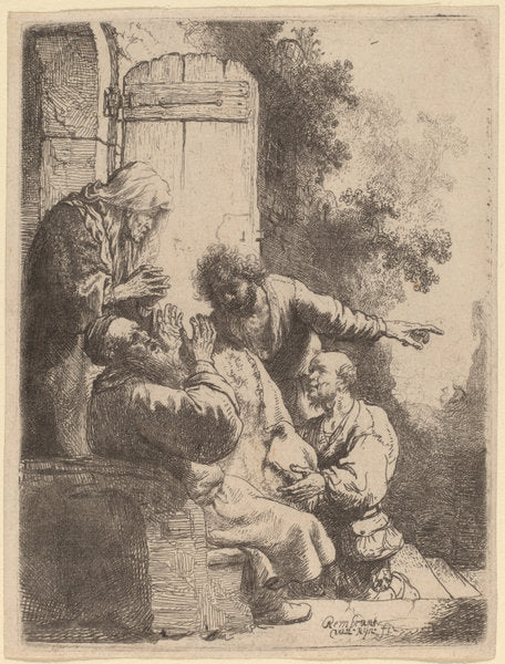 Joseph's Coat Brought to Jacob by Rembrandt van Rijn (Dutch, 1606 - 1669), 16X12"(A3)Poster Print
