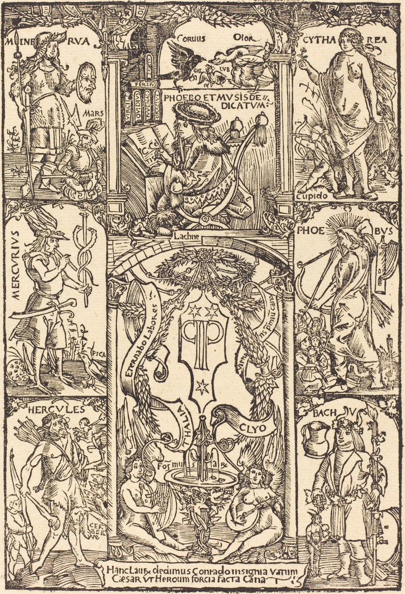Celtes Surrounded by Greek and Roman Gods by Hans Süss von Kulmbach (German, c. 1485 - 1522), 16X12"(A3)Poster Print