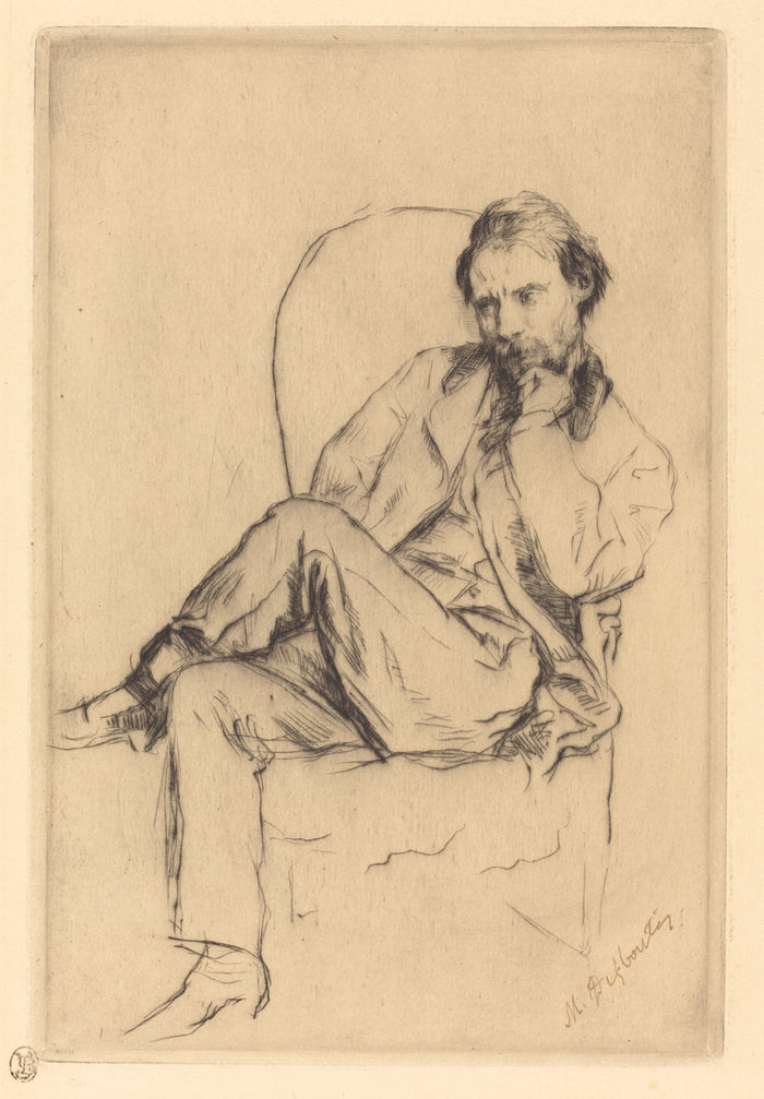 Renoir Seated by Marcellin-Gilbert Desboutin (French, 1823 - 1902), 16X12