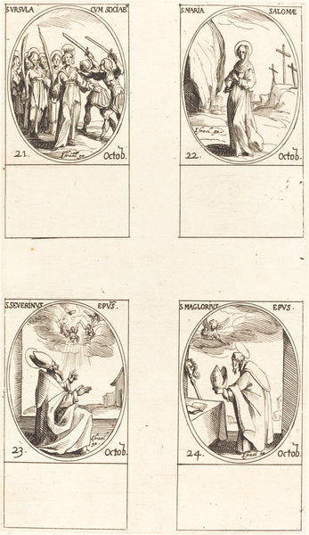 St. Ursula and Companions; St. Mary Salome; St. Severinus; St. Maglorius by Jacques Callot (French, 1592 - 1635), 16X12"(A3)Poster Print