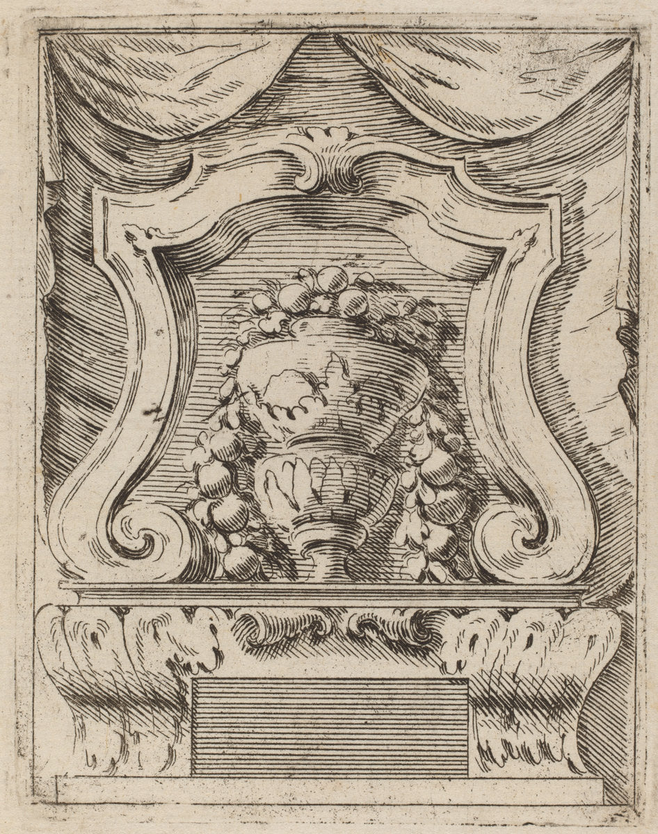 Architectural Motif with Fruit in a Vase by Carlo Antonio Buffagnotti (Italian, c. 1660 - after 1710), 16X12"(A3)Poster Print
