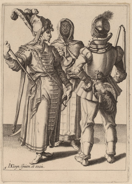 A Grandee, a Peasant, and a Veiled Woman by Attributed to Zacharias Dolendo after Jacques de Gheyn II (Dutch, active 1581/1598), 16X12"(A3)Poster Print