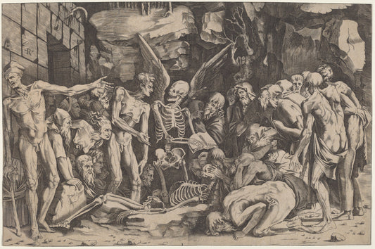 The Skeletons by Marco Dente after Rosso Fiorentino (Italian, c. 1493 - 1527), 16X12"(A3)Poster Print
