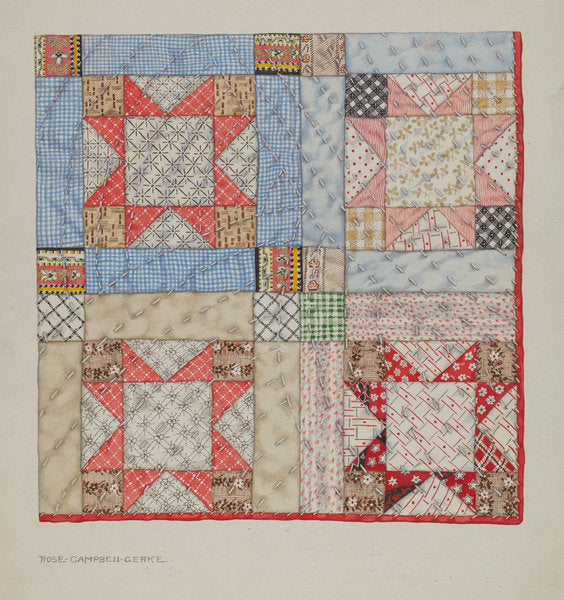Patchwork Quilt by Rose Campbell-Gerke (American, active c. 1935), 16X12"(A3)Poster Print