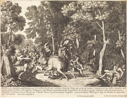 Atlanta and Meleager Hunting the Boar of Calydon by Jean Lepautre (French, 1618 - 1682), 16X12"(A3)Poster Print