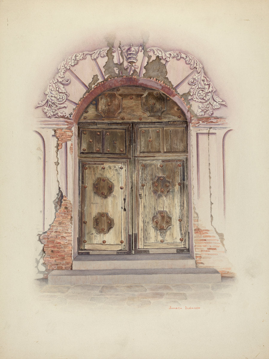 Doorway and Wall Painting by Juanita Donahoo (American, active c. 1935), 16X12"(A3)Poster Print