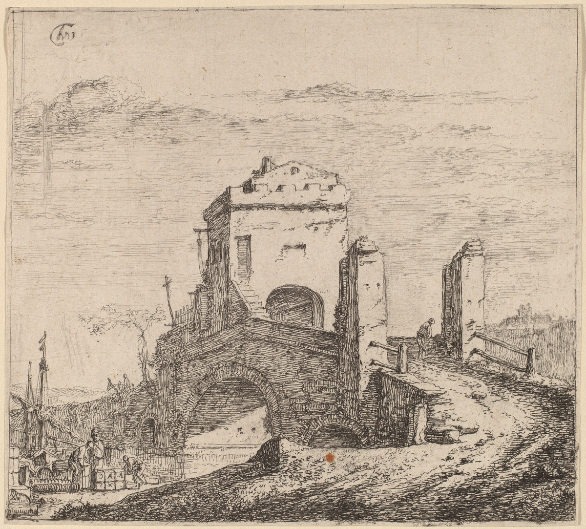 Bridge by Thomas Wyck (Dutch, c. 1616 - 1677), 16X12"(A3)Poster Print