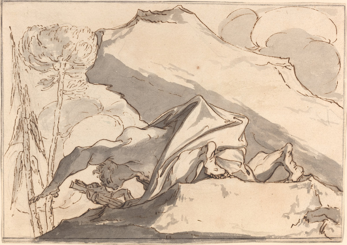 A Desert Hermit Adoring the Crucifix by Paul Troger (Austrian, 1698 - 1762), 16X12"(A3)Poster Print