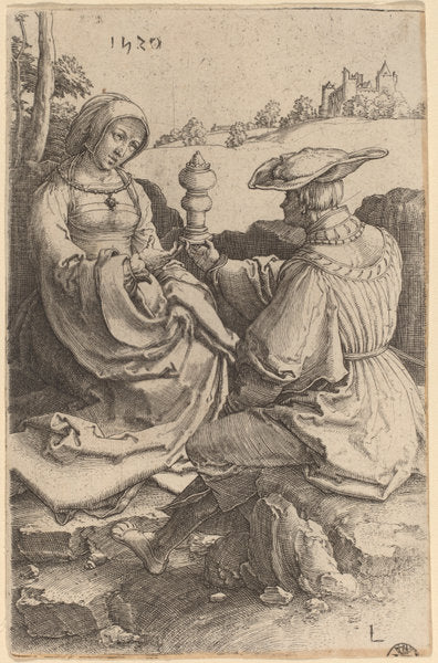 A Nobleman and a Lady Seated in a Landscape by Lucas van Leyden (Netherlandish, 1489/1494 - 1533), 16X12"(A3)Poster Print